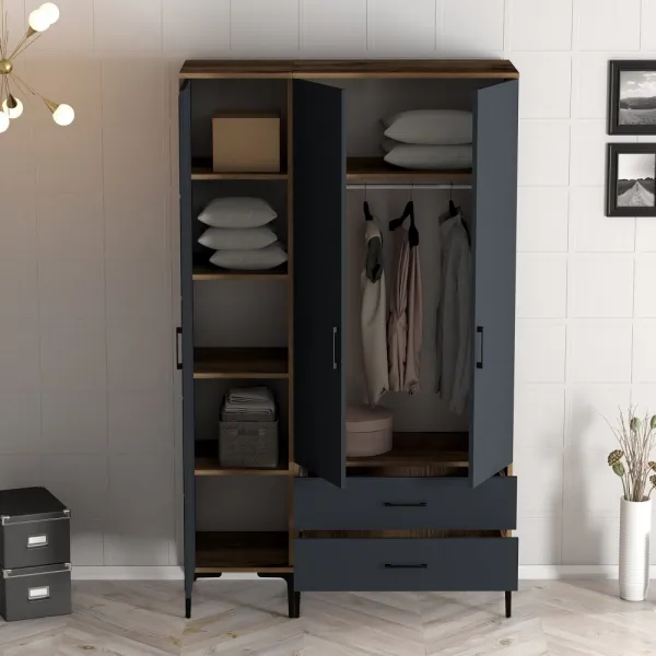 Šatníková skriňa Kumsal PT - Walnut, Anthracite