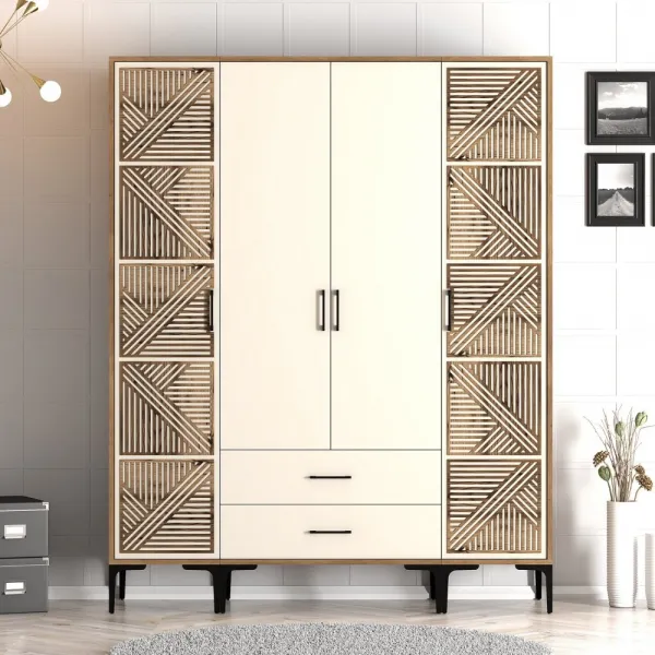 Šatníková skriňa Kumsal PTP - Walnut, Cream