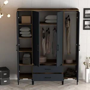 Šatníková skriňa Kumsal STR - Walnut, Anthracite
