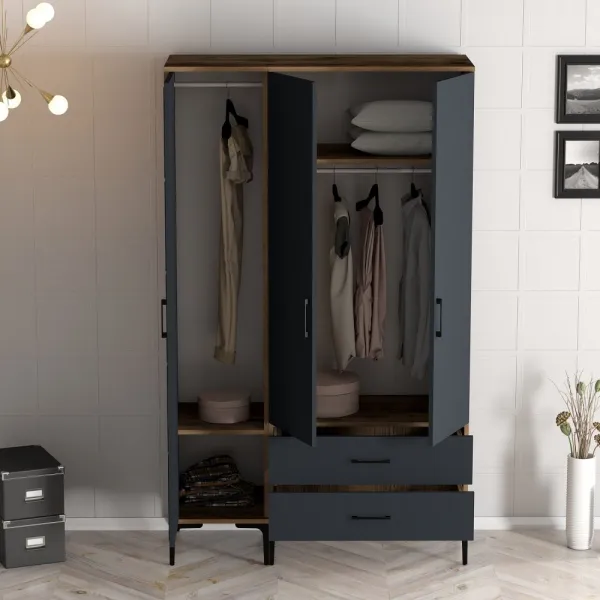 Šatníková skriňa Kumsal RT - Walnut, Anthracite