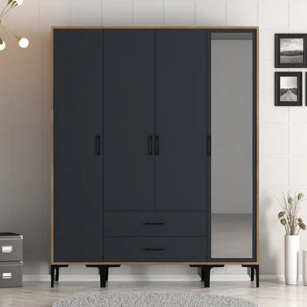 Šatníková skriňa Kumsal STR - Walnut, Anthracite