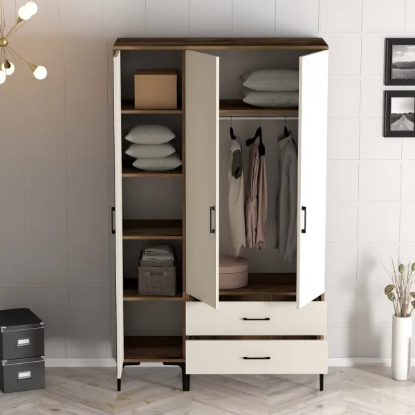 Šatníková skriňa Kumsal RT - Walnut, Cream