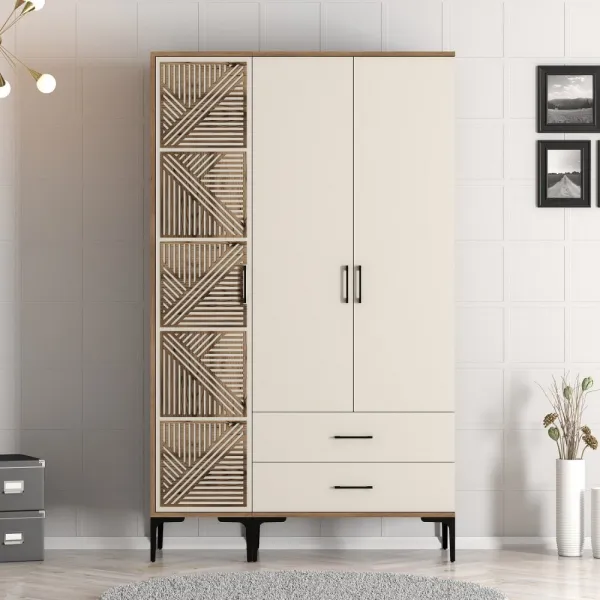 Šatníková skriňa Kumsal PT - Walnut, Cream
