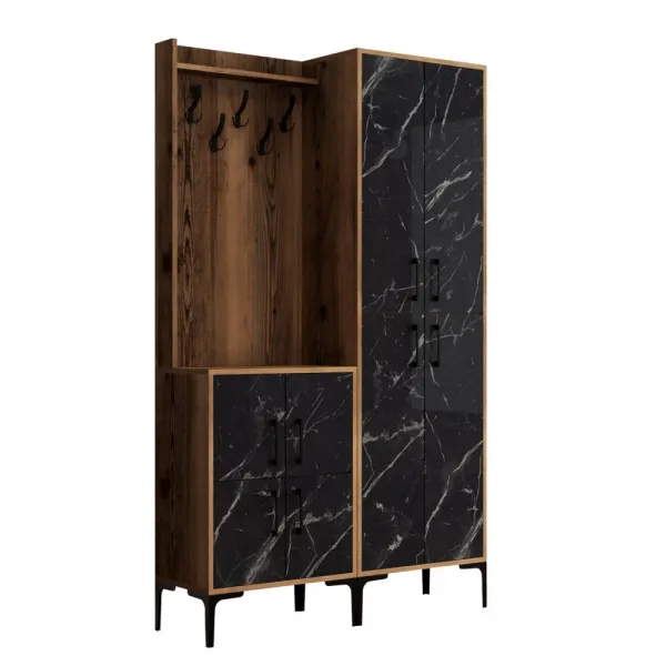 Predsieňová stena Berlin BA - Walnut, Black Marble