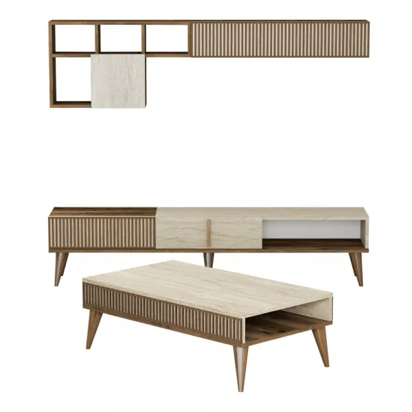 Living Room Furniture Set Milan - Walnut, Travertine