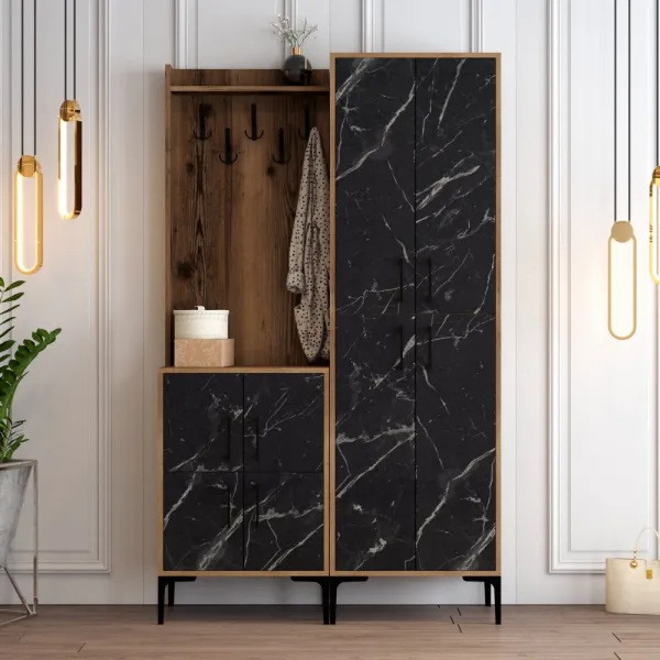 Predsieňová stena Berlin BA - Walnut, Black Marble