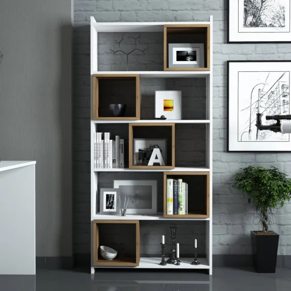 Knižnica Box - White, Walnut