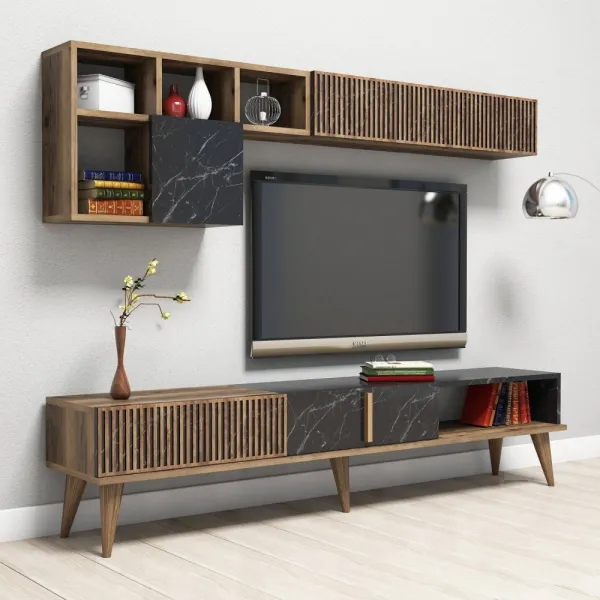 Kalune Design Sestava nábytku do obývacího pokoje Milan ořech/černý mramor