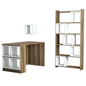 Písací stôl s knižnicou Box - Walnut, White