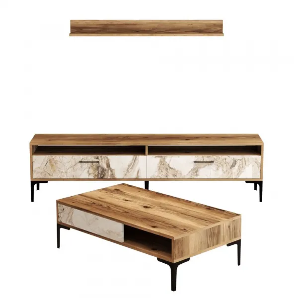 Living Room Furniture Set Istanbul - Walnut, White Marble