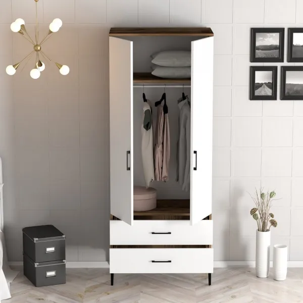 Šatníková skriňa Kumsal T - Walnut, White