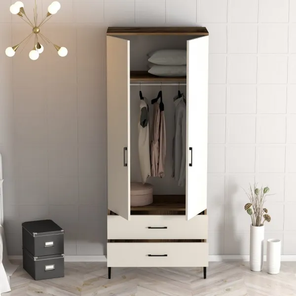 Šatníková skriňa Kumsal T - Walnut, Cream
