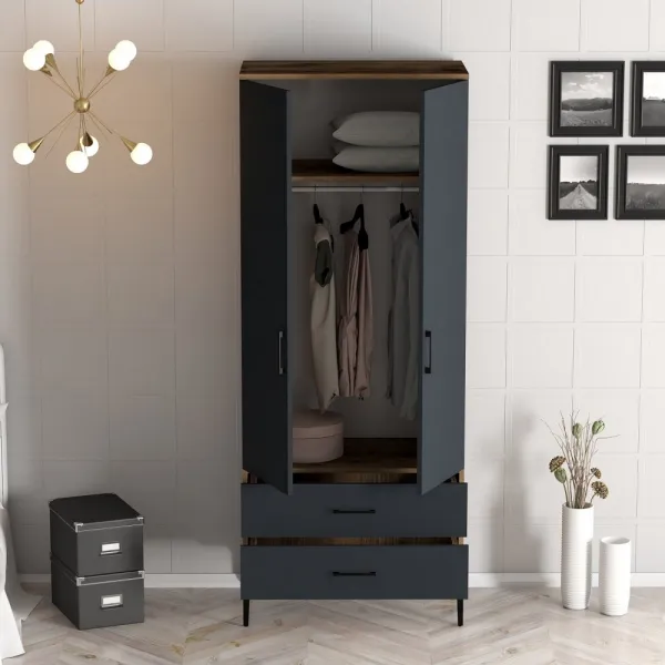 Šatníková skriňa Kumsal T - Walnut, Anthracite