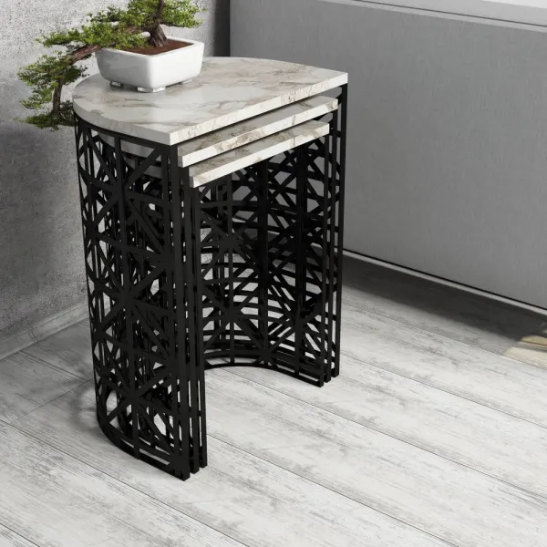 Sada odkladacích stolíkov (3 kusy) Stil - White Marble
