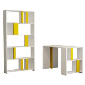 Písací stôl s knižnicou Lima - White, Yellow