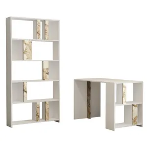 Písací stôl s knižnicou Lima - White Marble
