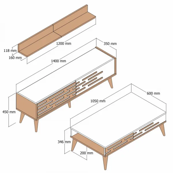 Living Room Furniture Set Valensiya 140 - Walnut, White, Marble