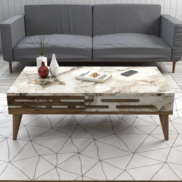 Konferenčný stolík Valensiya - Walnut, White, Marble