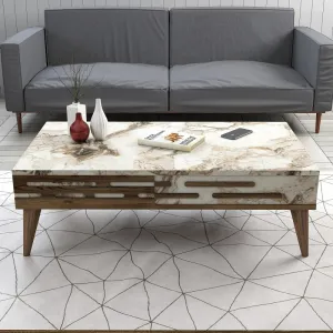 Konferenčný stolík Valensiya - Walnut, White, Marble