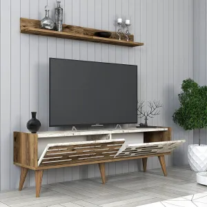 TV skrinka / Obývacia stena Valensiya 140 - Walnut, White, Marble