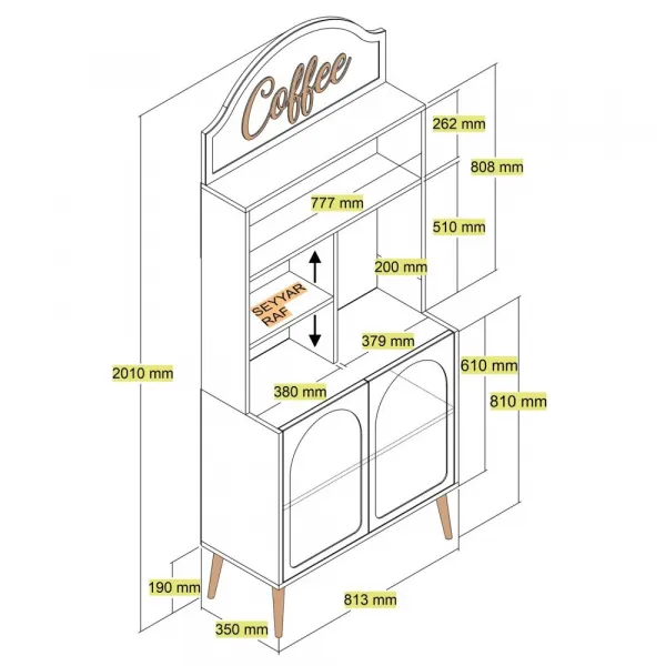 Coffee Bar Cabinet Lyon 80 - White, Gold