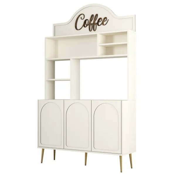 Coffee Bar Cabinet Lyon 120 - Cream, Gold