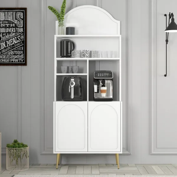 Coffee Bar Cabinet Lyon 80 - White, Gold