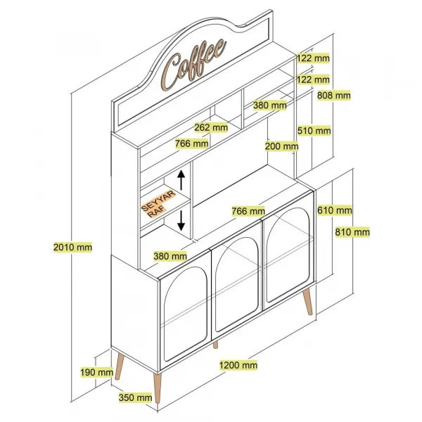 Coffee Bar Cabinet Lyon 120 - Cream, Gold