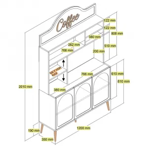 Coffee Bar Cabinet Lyon 120 - Cream, Gold