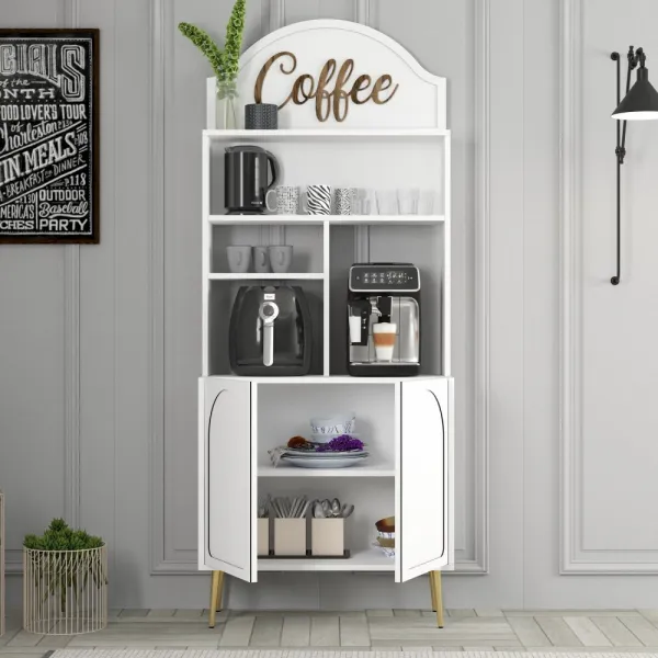 Coffee Bar Cabinet Lyon 80 - White, Gold