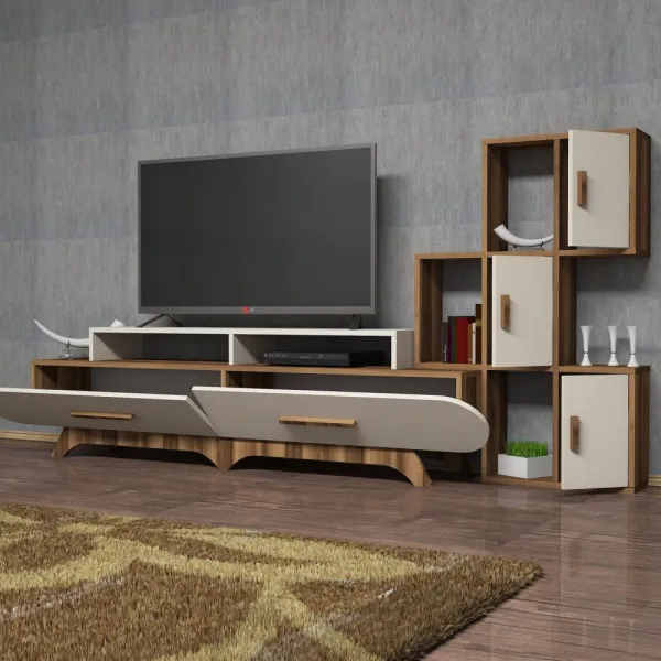 TV skrinka / Obývacia stena Flora S - Walnut, Cream