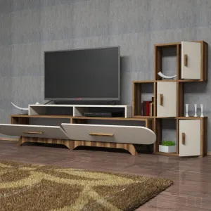 TV skrinka / Obývacia stena Flora S - Walnut, Cream