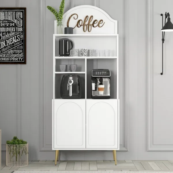 Coffee Bar Cabinet Lyon 80 - White, Gold