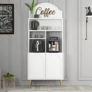 Coffee Bar Cabinet Lyon 80 - White, Gold