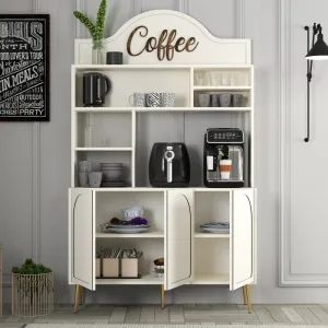 Coffee Bar Cabinet Lyon 120 - Cream, Gold