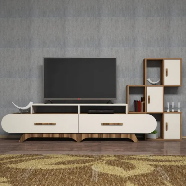 TV skrinka / Obývacia stena Flora S - Walnut, Cream