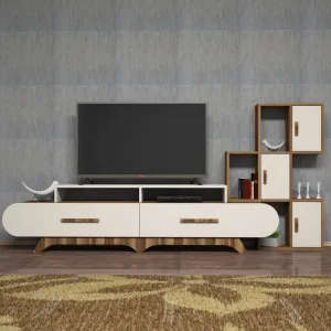 TV skrinka / Obývacia stena Flora S - Walnut, Cream