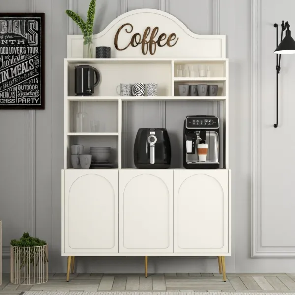 Coffee Bar Cabinet Lyon 120 - Cream, Gold