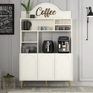 Coffee Bar Cabinet Lyon 120 - Cream, Gold