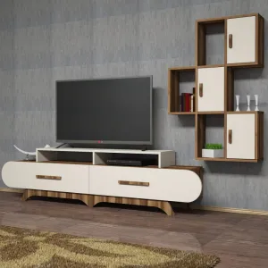 TV skrinka / Obývacia stena Flora S - Walnut, Cream
