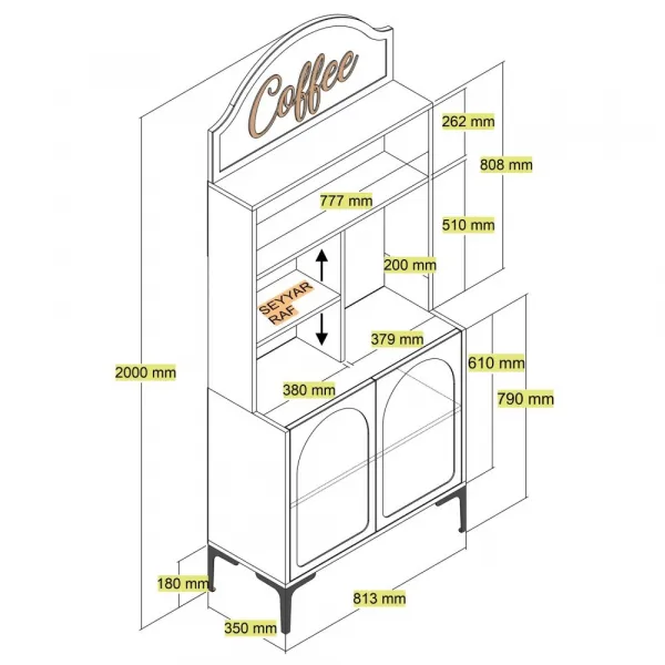 Coffee Bar Cabinet Lyon 80 - White, Black