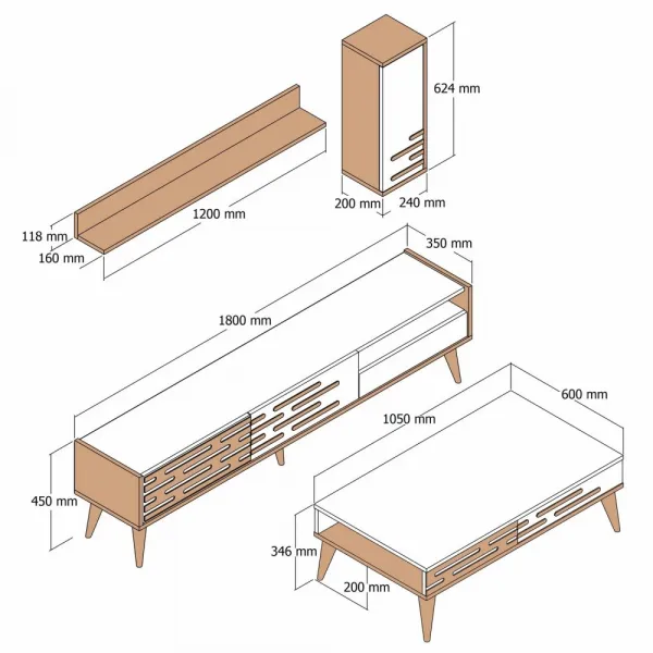 Living Room Furniture Set Valensiya - Walnut, White