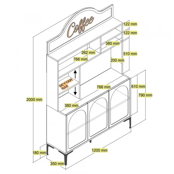 Coffee Bar Cabinet Lyon 120 - Cream, Black