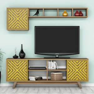 TV skrinka / Obývacia stena Inci - Walnut, Yellow