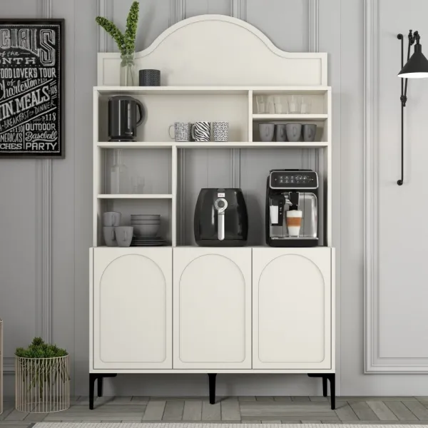 Coffee Bar Cabinet Lyon 120 - Cream, Black