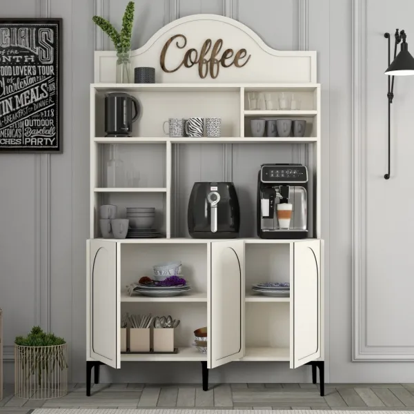 Coffee Bar Cabinet Lyon 120 - Cream, Black