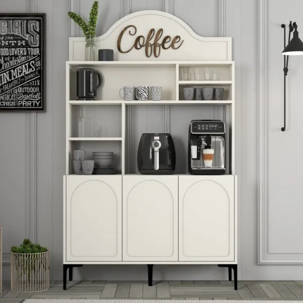 Coffee Bar Cabinet Lyon 120 - Cream, Black