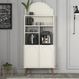 Coffee Bar Cabinet Lyon 80 - Cream, Walnut - POSLEDNÝ KUS