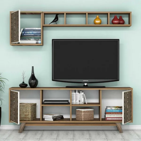 TV skrinka / Obývacia stena Inci - Walnut, Cream