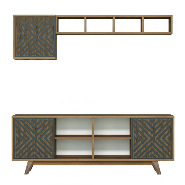 TV skrinka / Obývacia stena Inci - Walnut, Blue